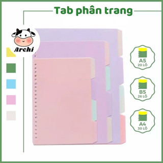Set 4 tấm tab chia phân trang 4 màu pastel A5 B5 A4 20 26 30 lỗ bìa phân trang sổ còng nhiều màu
