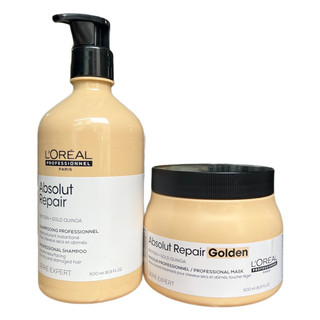 Dầu gội và dầu hấp phục hồi tóc hư tổn Absolut Repair Gold Quinoa + Protein L'oreal 500mlx2
