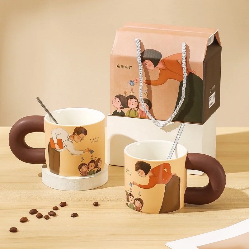 Set 2 Món Cốc Sứ Re'gala Decor - Cốc Sứ Cao Cấp Kèm Thìa 4 Màu Siêu Xinh, Siêu Sang Chảnh