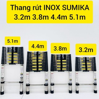 Thang rút đơn inox xếp gọn sumika 3.2m, 3.8m, 4.4m, 5.1m. tải trọng 300kg. bảo hành 2 năm