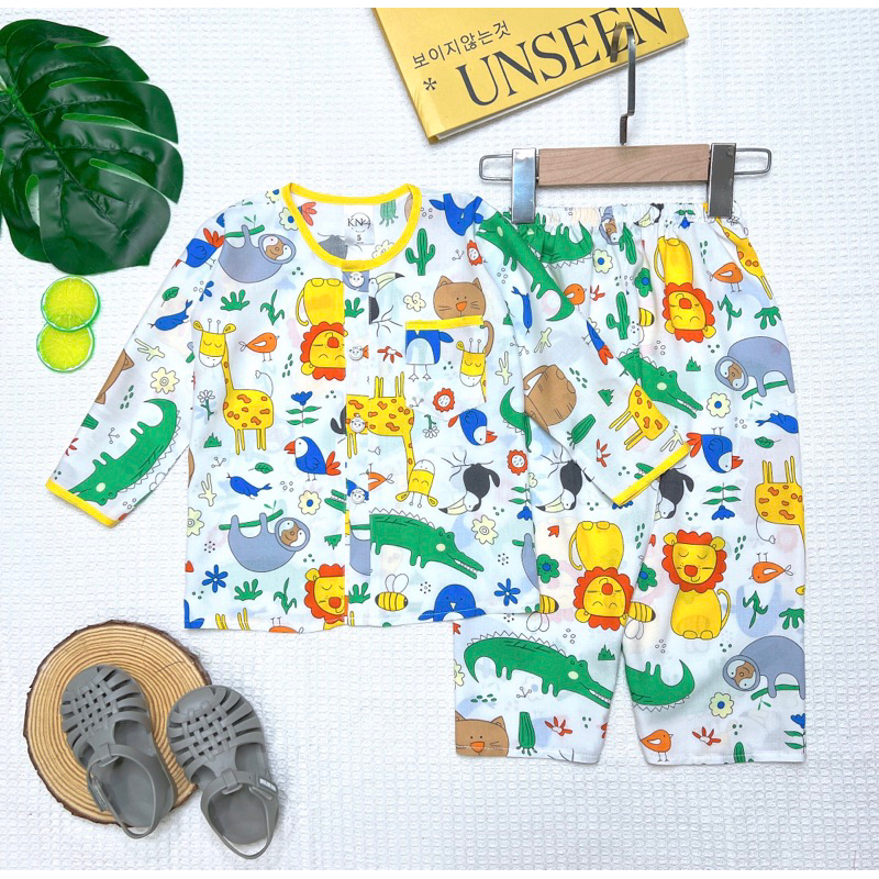 Bộ tole/lanh tay dài quần dài cài giữa - KN Kids