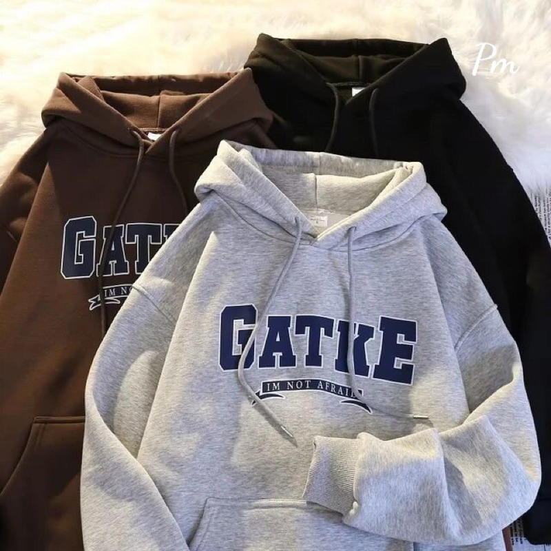 Áo hoodie mũ hai lớp GATKE nỉ lót bông dày form rộng