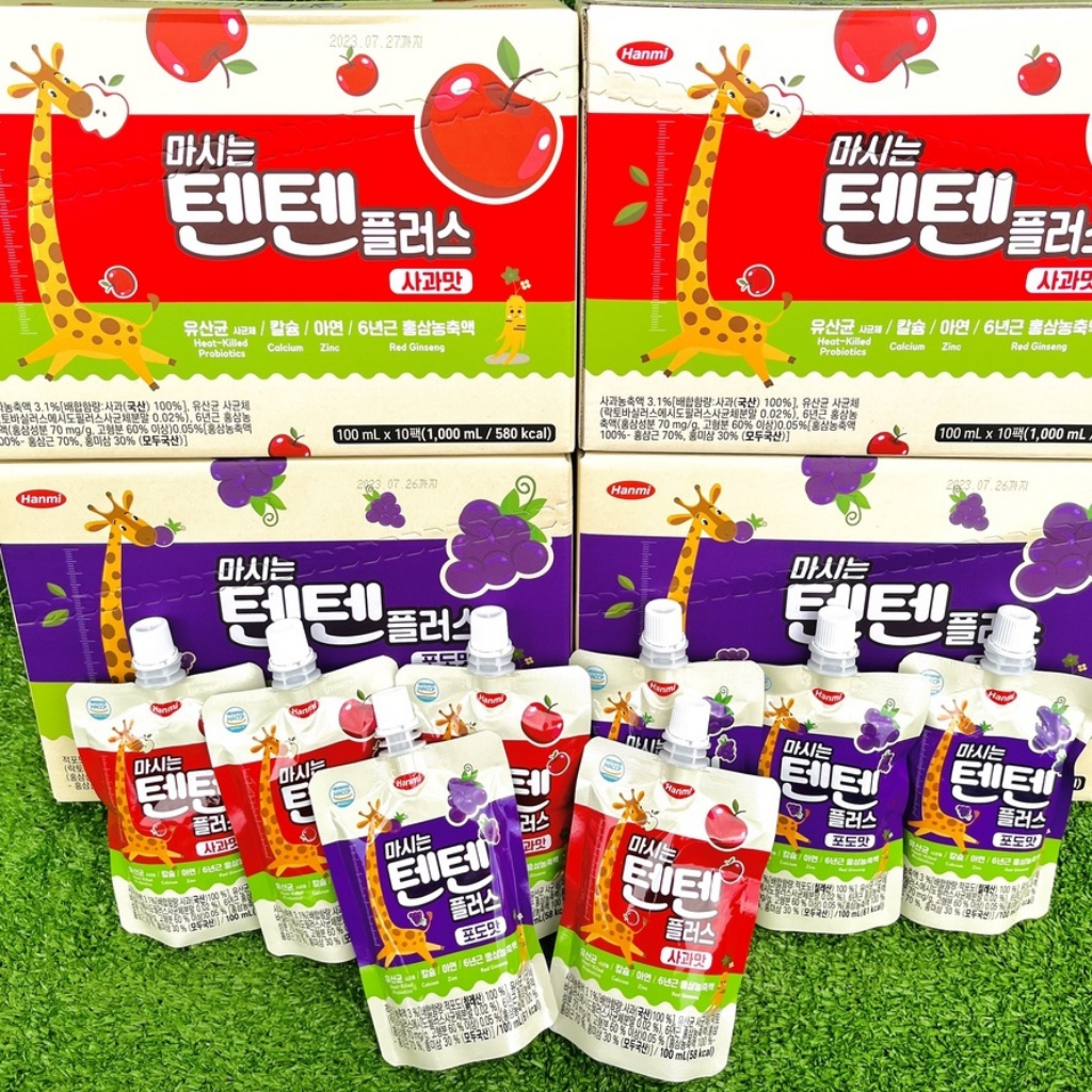 Nước trái cây hồng sâm Hanmi Tenten Hàn Quốc đủ vị cho bé 1Y+ gói 100ml