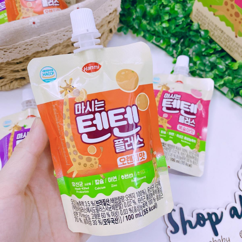 Nước trái cây hồng sâm Hanmi Tenten Hàn Quốc đủ vị cho bé 1Y+ gói 100ml