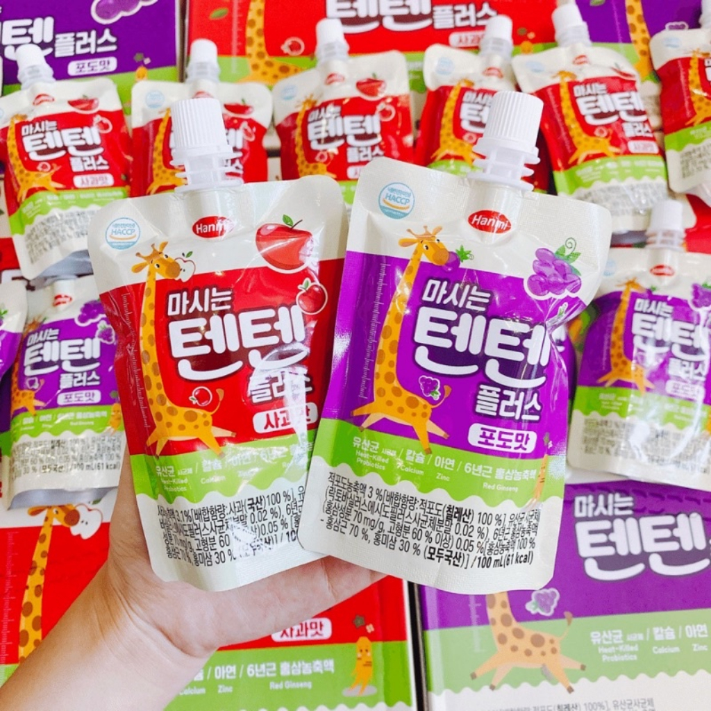 Nước trái cây hồng sâm Hanmi Tenten Hàn Quốc đủ vị cho bé 1Y+ gói 100ml