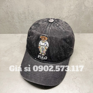 nón kết mũ lưỡi trai denim thêu hình GẤU đơn giản khoá da sắt xịn thời trang cao cấp