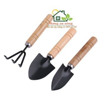 Bộ 3 cuốc cào gỗ mini dụng cụ làm vườn size M