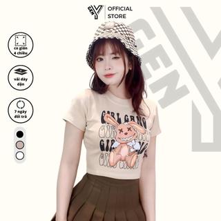 Áo croptop nữ in hoạ tiết thỏ ngáo GenY áo kiểu nữ ngắn tay cổ tròn ôm body siêu tôn dáng C5C