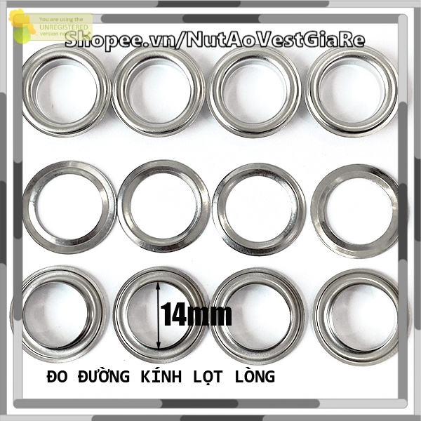 Gói 100 Khoen ore mắt cáo size từ 4 - 14 mm  ô rê mắt cáo, có kèm long đền, dùng cho quần áo, túi xách...