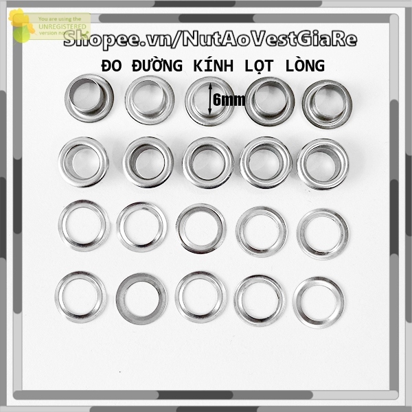 Gói 100 Khoen ore mắt cáo size từ 4 - 14 mm  ô rê mắt cáo, có kèm long đền, dùng cho quần áo, túi xách...