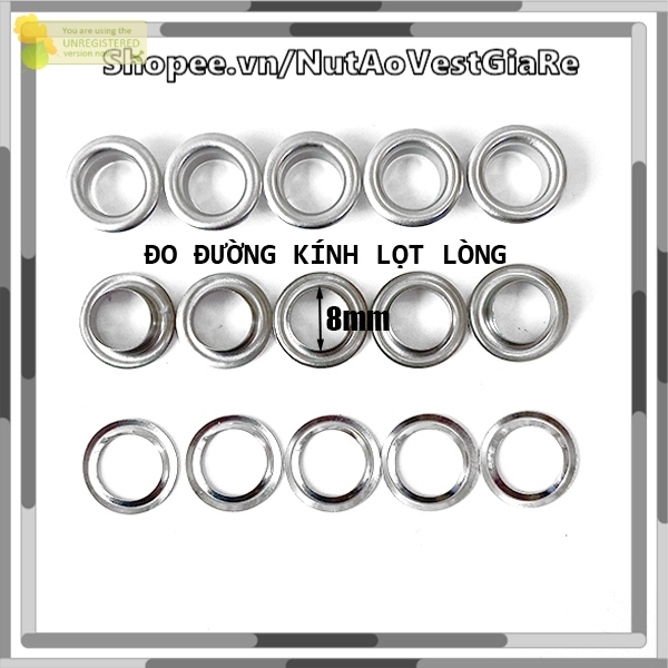 Gói 100 Khoen ore mắt cáo size từ 4 - 14 mm  ô rê mắt cáo, có kèm long đền, dùng cho quần áo, túi xách...