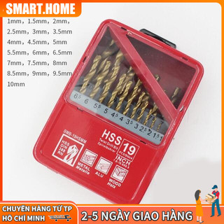 Bộ mũi khoan thép 19 mũi, đường kính 1-10mm-Bộ 19 mũi khoan inox sắt thép từ 1-10mm