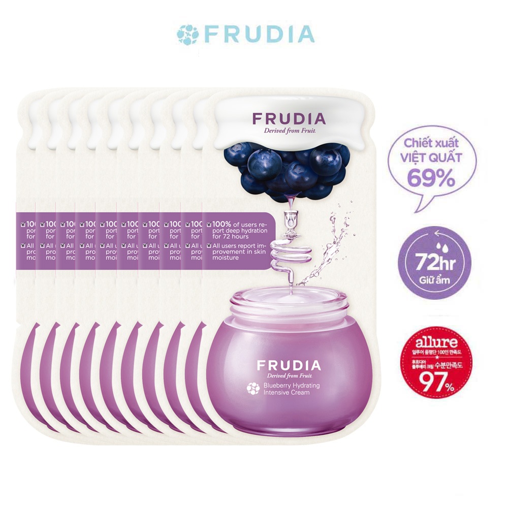 Combo 10 miếng 1.5g Kem Dưỡng Ẩm Chuyên Sâu Chiết Xuất Việt Quất Frudia Blueberry Hydrating Intensive Cream minisize