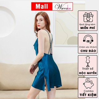 Đầm ngủ cổ đổ WANNABE váy ngủ lụa 2 dây sang trọng lưng cut-out đan dây chéo khoe lưng trần DNS31