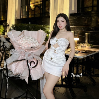 Đầm Dự Tiệc Cúp Nực Khoét Hở Sexy Sang Trọng Bùi Đượm Concept, Váy Phối Tà Dáng Ngắn Ôm Body Vải Lụa Chuẩn