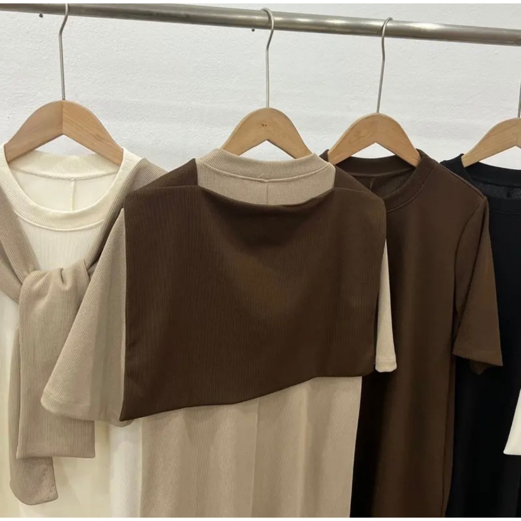 Váy nỉ tăm kèm khăn dáng polo form suông,váy xuông nữ dáng dài cộc tay phom rộng Ulzzang HV2 HOASUMO