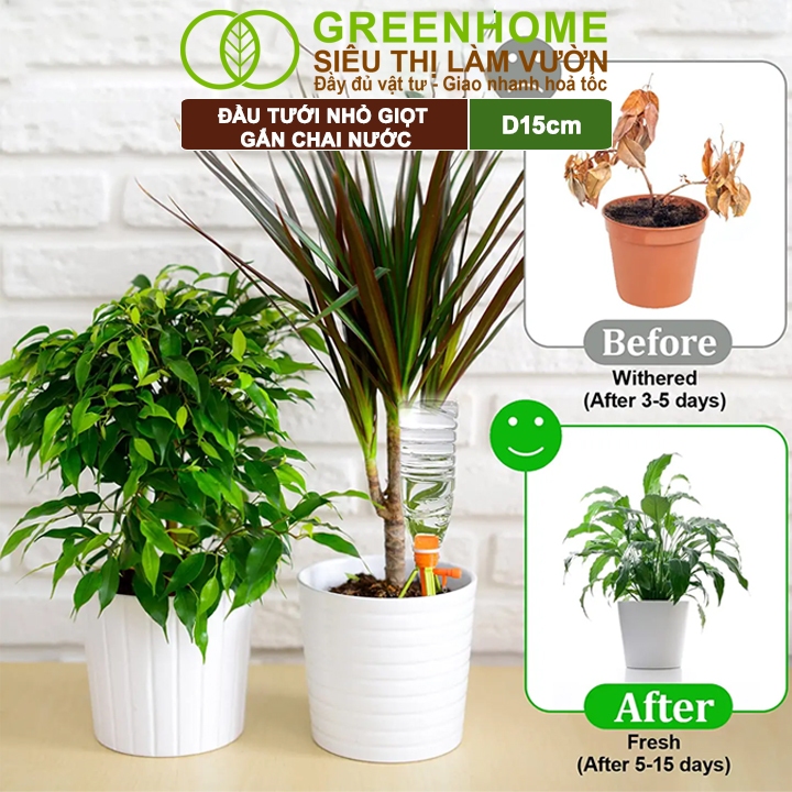 Đầu Tưới Nhỏ Giọt Gắn Chai Nước Greenhome, D15cm, Có Chân Chống Đỗ, Chỉnh Được Lượng Nước, Màu Ngẫu Nhiên