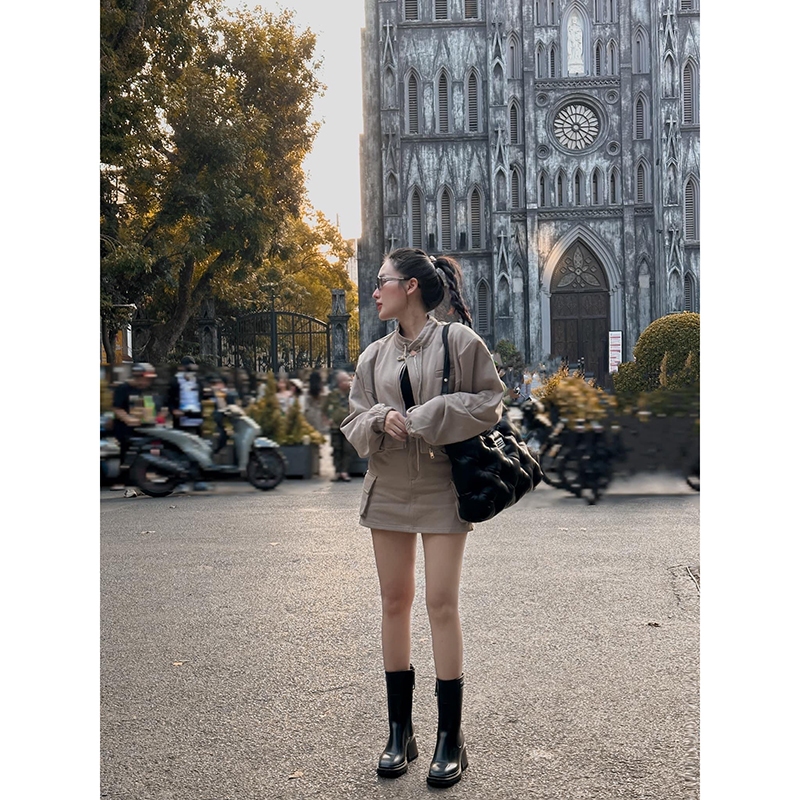 Set Bộ Nỉ Áo Khoác Dài Tay Crotop Phối Chân Váy Túi Hộp Dáng Ngắn SB5066 - Lolla Fashion