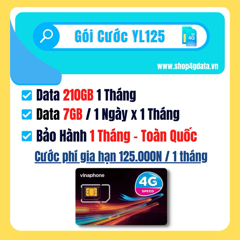 Sim 4G YL125 , Data Có 7GB Tốc Độ Cao 1 Ngày , Sử Dụng 30 Ngày , Gia Hạn Từng Tháng , Bảo Hành Toán Quốc