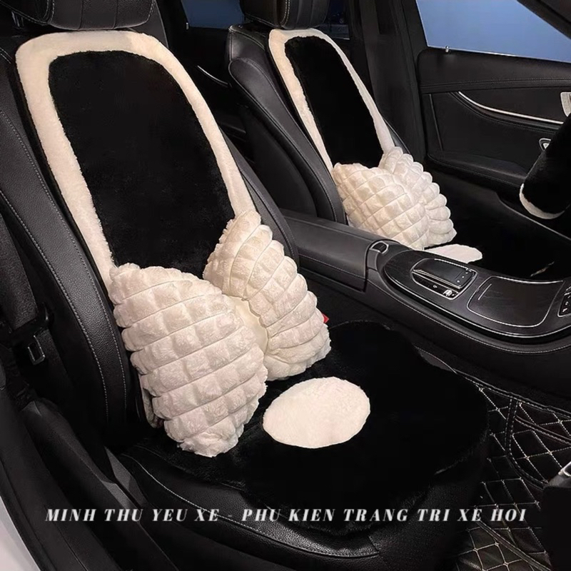 Bộ gối tựa lưng ô tô/lót ghế nhung lông thỏ cao cấp siêu mềm mịn bông hoa  trang trí nội thất xe sang trọng | BigBuy360 - bigbuy360.vn