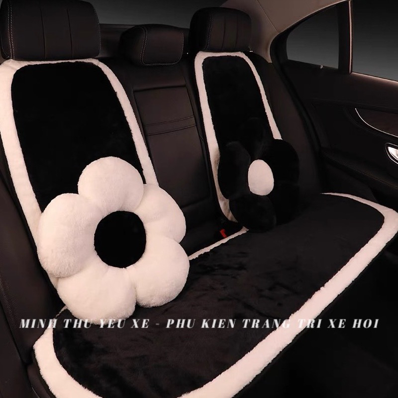 Bộ gối tựa lưng ô tô/lót ghế nhung lông thỏ cao cấp siêu mềm mịn bông hoa  trang trí nội thất xe sang trọng | BigBuy360 - bigbuy360.vn