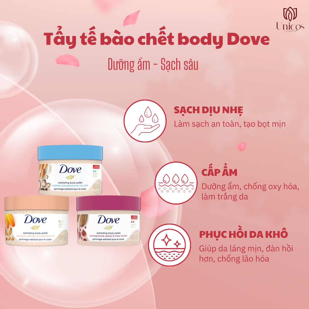 Tẩy Tế Bào Chết Dove Exfoliating Body Polish Scrub - Tẩy Da Chết Dịu Nhẹ - Dưỡng Ẩm Sâu Loại Bỏ Da Chết Sạch An Toàn
