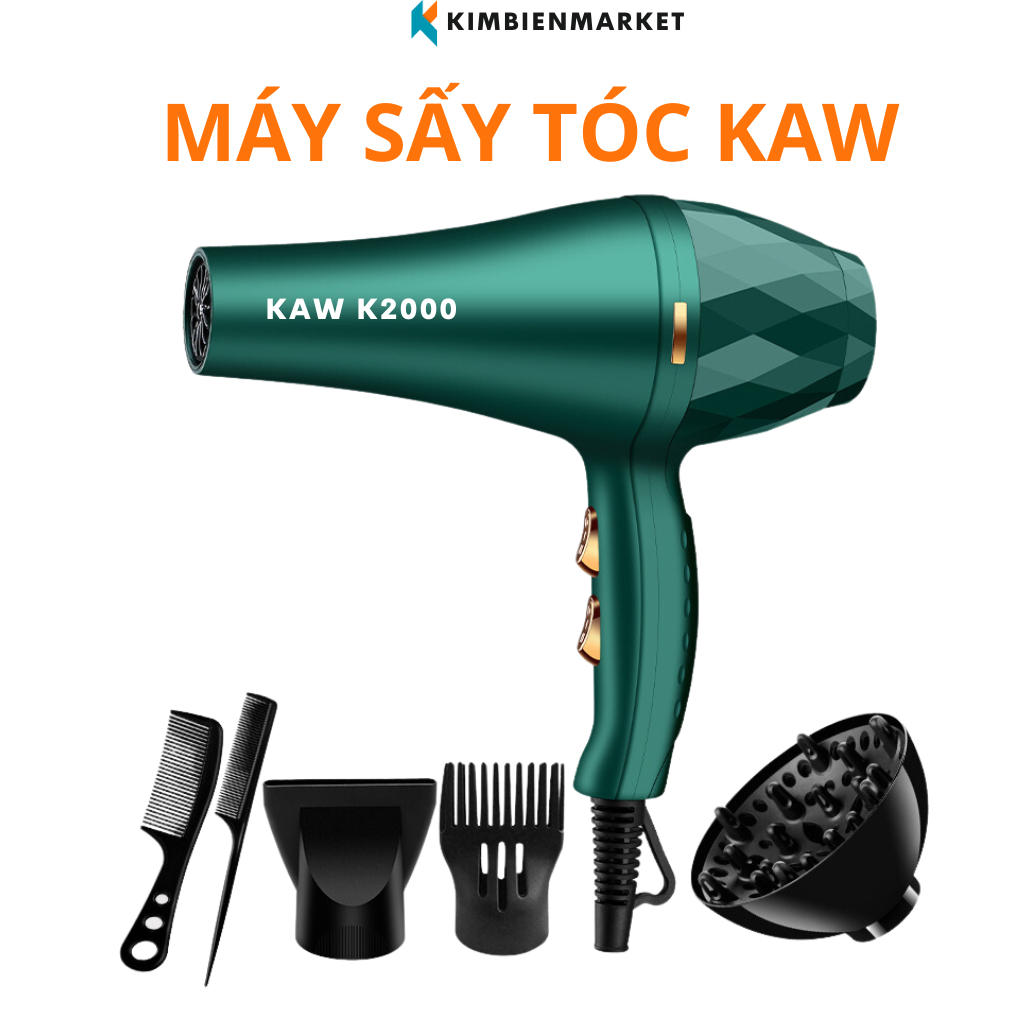 Máy sấy tóc KAW 2000W giúp tóc nhanh khô, máy sấy 2 chiều nóng lạnh 3 chế độ sấy tạo kiểu bảo hành chính hãng