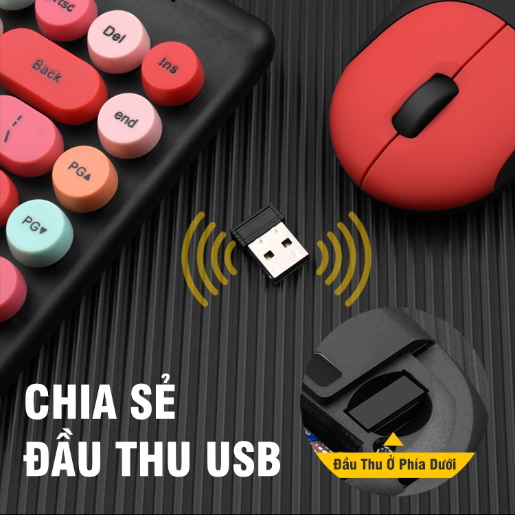 Bàn Phím Không Dây Và Chuột Gọn Nhẹ Bộ Bàn Phím Máy Tính Thiết Kế Tương Phản Đầy Màu Sắc Punk Candy Colorful