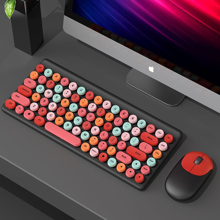 Bàn Phím Không Dây Và Chuột Gọn Nhẹ Bộ Bàn Phím Máy Tính Thiết Kế Tương Phản Đầy Màu Sắc Punk Candy Colorful