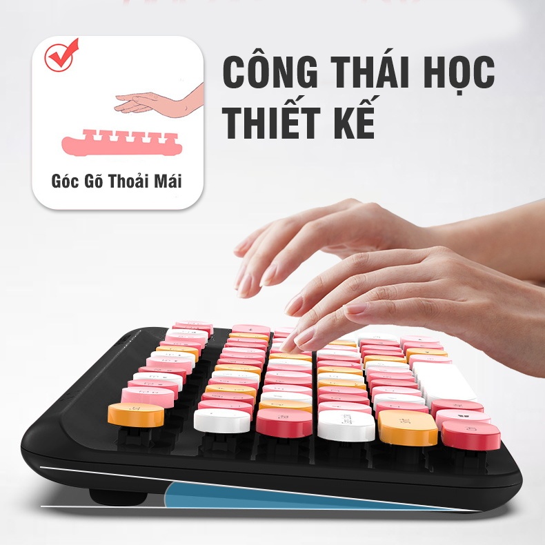 Bàn Phím Không Dây Và Chuột Gọn Nhẹ Bộ Bàn Phím Máy Tính Thiết Kế Tương Phản Đầy Màu Sắc Punk Candy Colorful