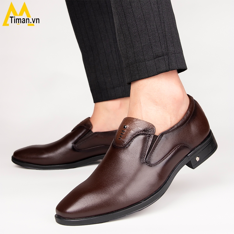 Giày da tây nam cao cấp phong cách công sở hàn quốc màu nâu đẹp bảo hành 5 năm GT62 TIMAN