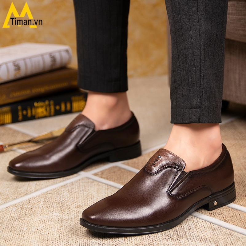 Giày da tây nam cao cấp phong cách công sở hàn quốc màu nâu đẹp bảo hành 5 năm GT62 TIMAN