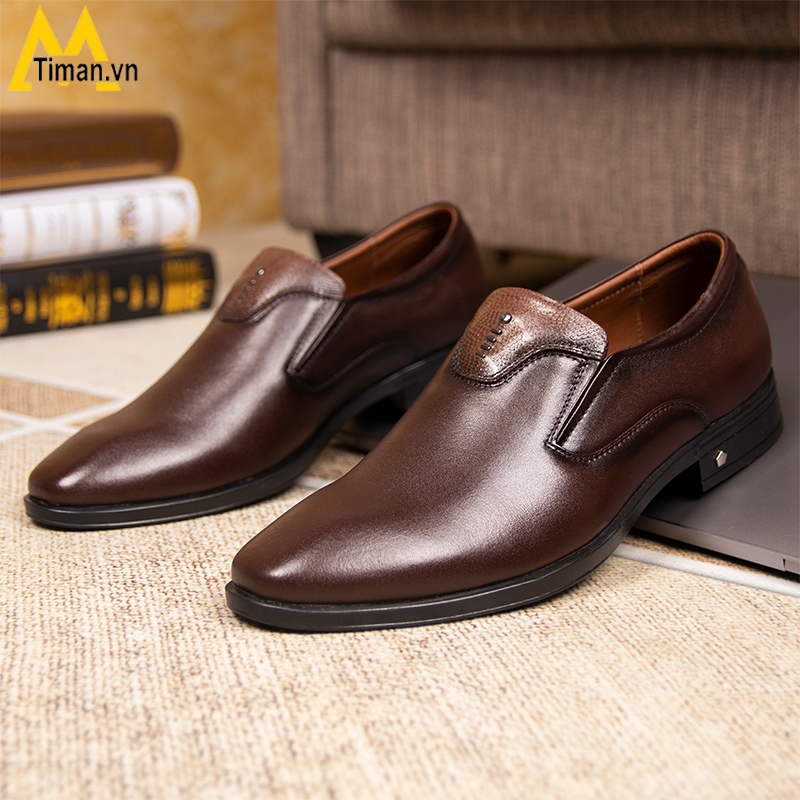 Giày da tây nam cao cấp phong cách công sở hàn quốc màu nâu đẹp bảo hành 5 năm GT62 TIMAN