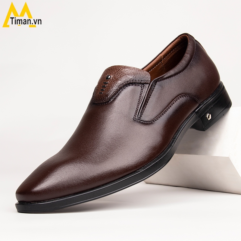 Giày da tây nam cao cấp phong cách công sở hàn quốc màu nâu đẹp bảo hành 5 năm GT62 TIMAN