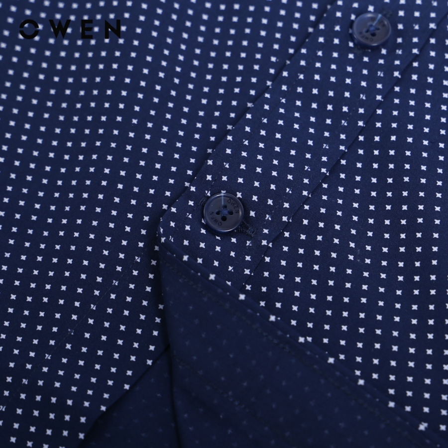 OWEN - Áo sơ mi ngắn tay Body Fit màu Navy chất liệu Bamboo-Microfiber - AB230236NT