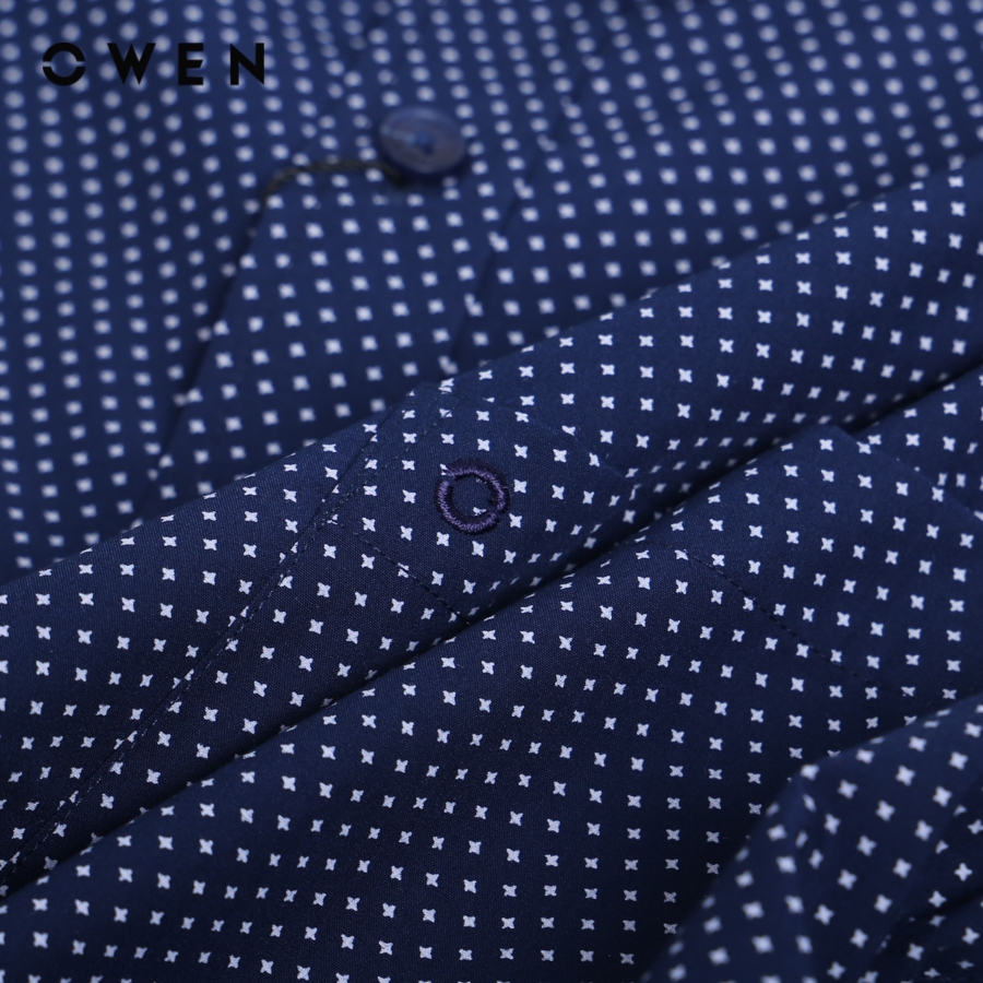OWEN - Áo sơ mi ngắn tay Body Fit màu Navy chất liệu Bamboo-Microfiber - AB230236NT