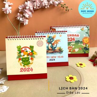 Lịch để bàn 2024, năm Giáp Thìn rồng vàng, 15x16cm, có ngày âm lịch - vpp Quế Anh (sỉ/lẻ)