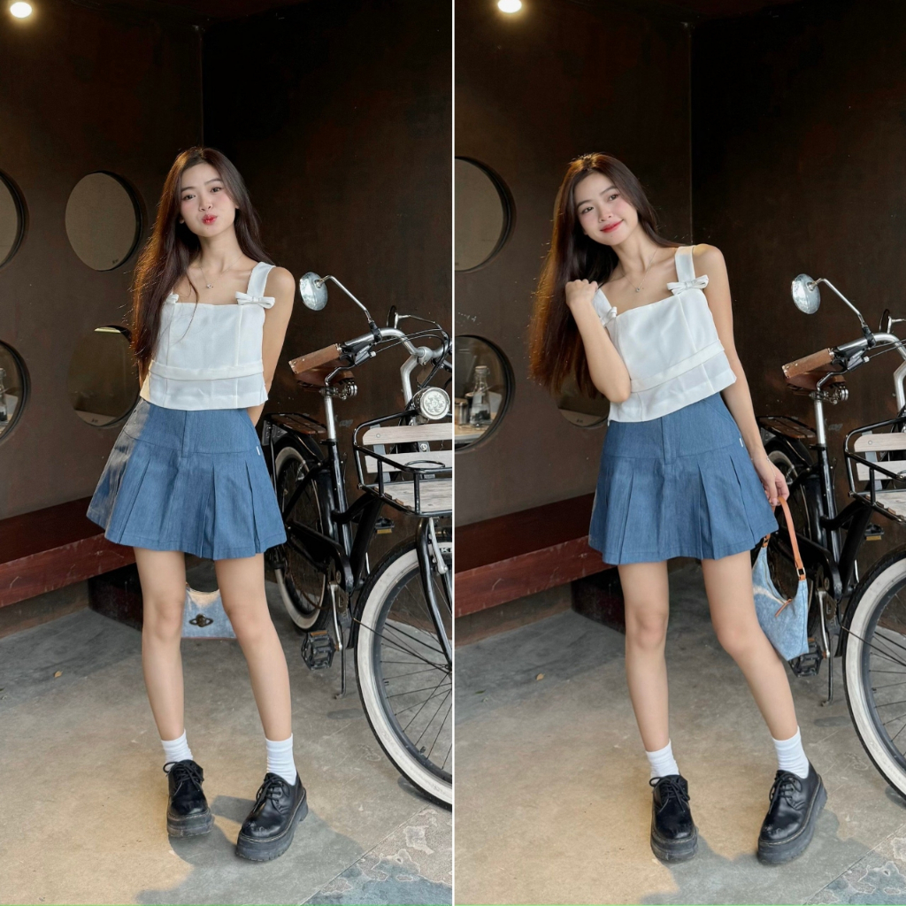 Áo 2 dây nữ VMSTYLE dáng croptop đính nơ đơn giản, dễ thương đi chơi, dạo phố SD12 - ASU00456