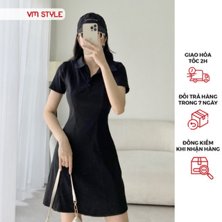 Đầm thun polo nữ VMSTYLE 2096 cộc tay cổ bẻ dáng ngắn chất thun cotton cao cấp - VDT00005