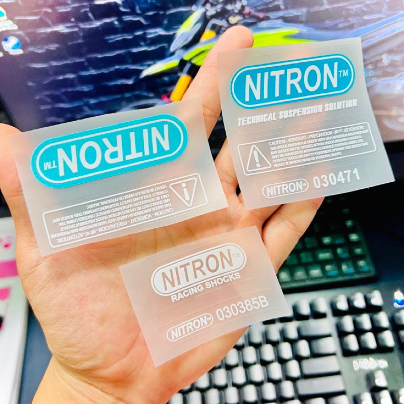 Tem logo sticker Nitron in trên chất liệu in uv cao cấp và sắc nét, thích hợp dán bình dầu phuộc và nhiều vị trí khác