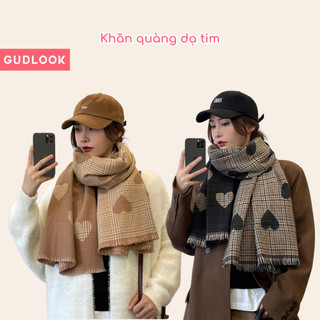 Khăn Dạ Nữ Kẻ Caro GUDLOOK Hoạ Tiết TIm 2 Màu Đen Nâu