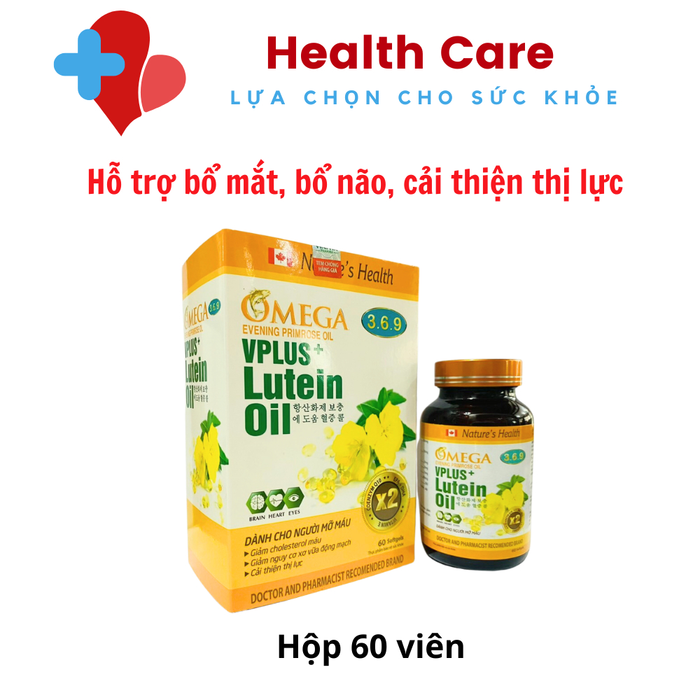 Viên uống Omega 3 6 9 VPlus + Lutein oil - Hộp 60 viên - giúp sáng mắt, bổ não, khỏe tim mạch