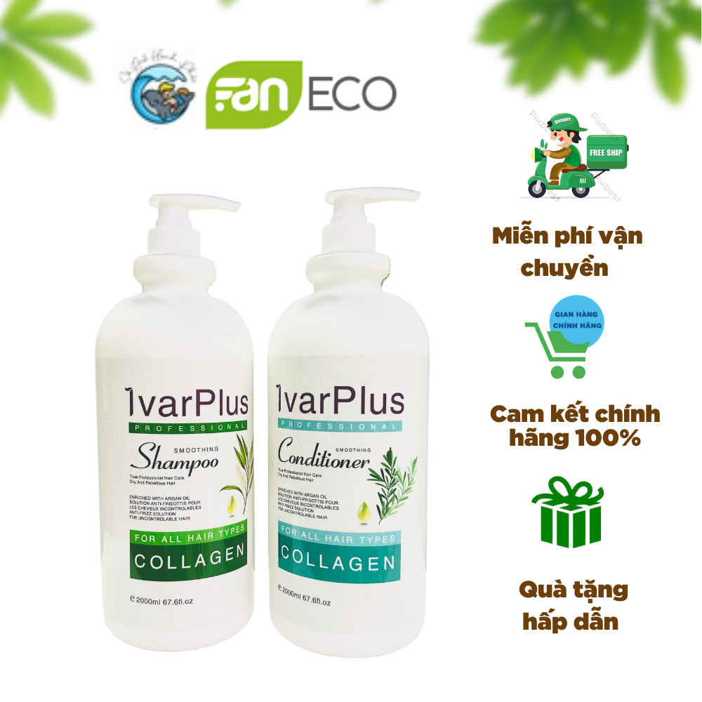 Cặp Dầu Gội Xả Collagen Siêu Thơm Siêu Mượt Tóc, Giảm Gãy Rụng, Giúp Tóc Suông Mượt Vào Nếp IvarPLus 4000ml