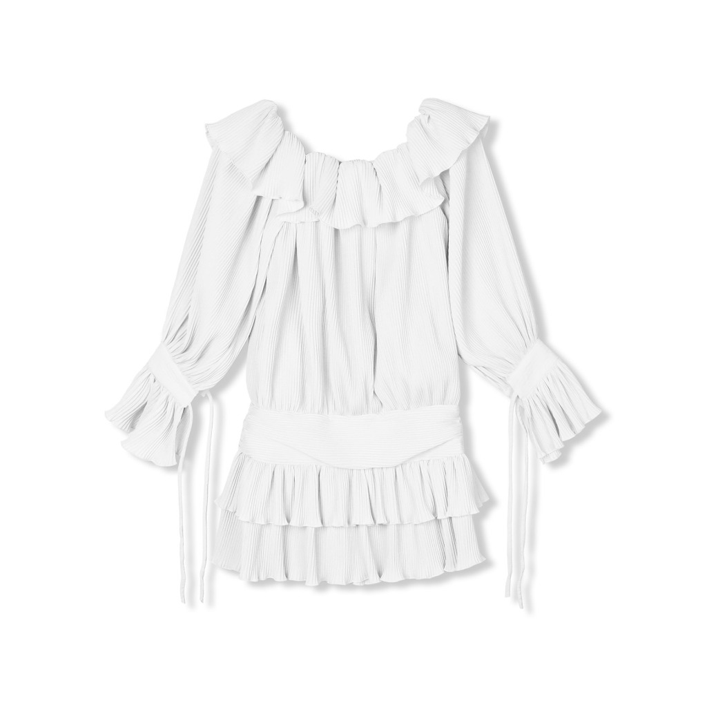 Đầm Nữ Ngắn Loose Minipleat Strapless, Chất Vải Lụa Cát Dập Ly Thoải Mái, WDN063, SOMEHOW