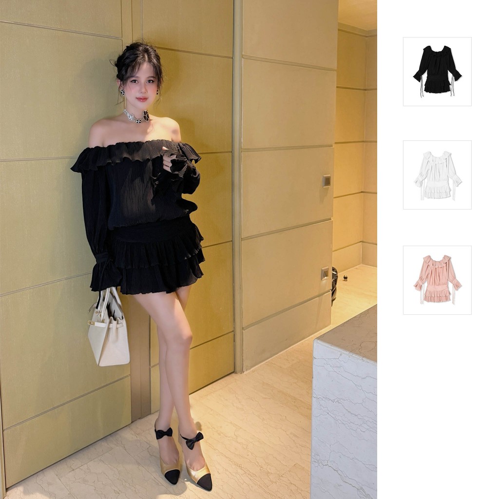 Đầm Nữ Ngắn Loose Minipleat Strapless, Chất Vải Lụa Cát Dập Ly Thoải Mái, WDN063, SOMEHOW