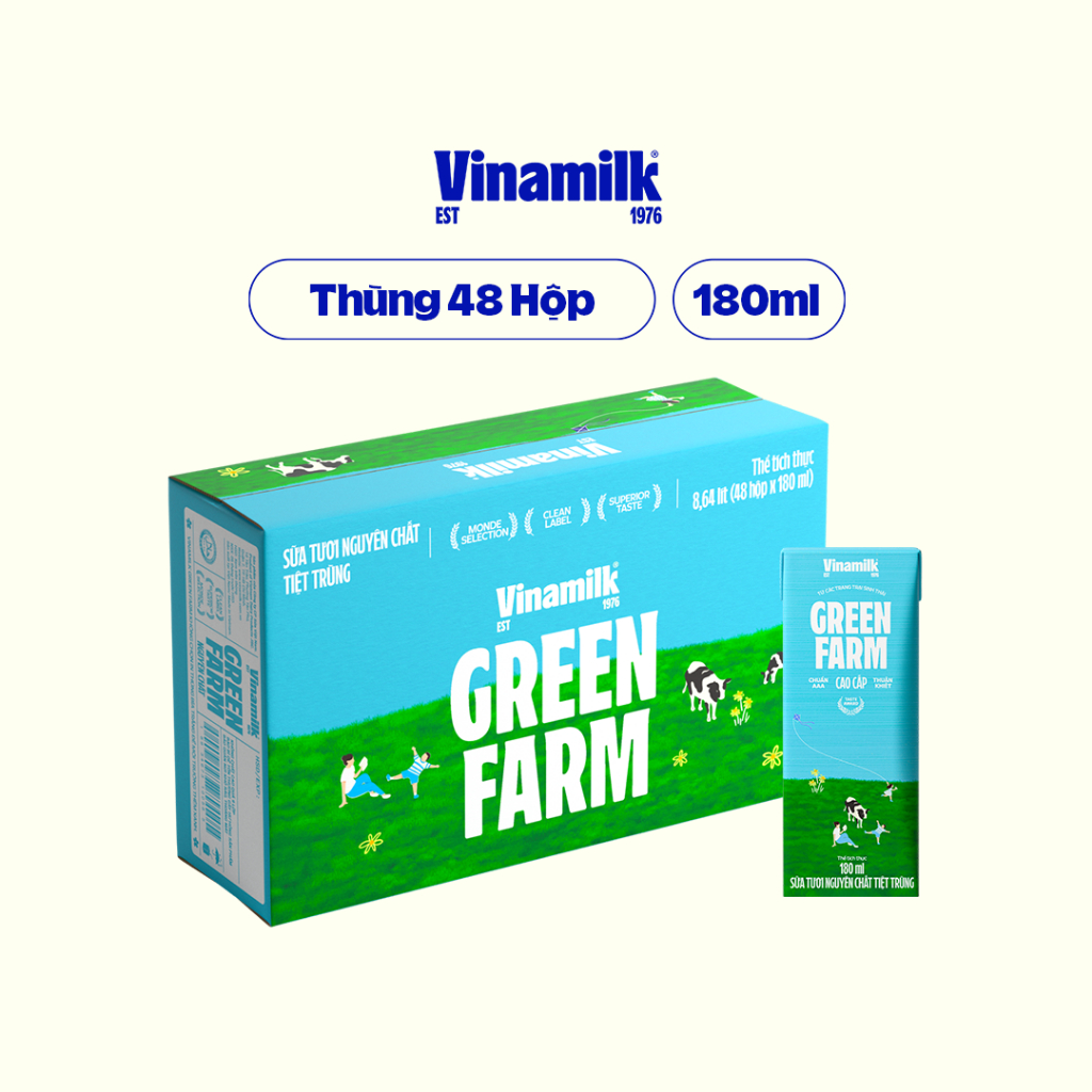 Thùng 48 hộp Sữa tươi tiệt trùng Green Farm 100% không đường Hộp 180ml