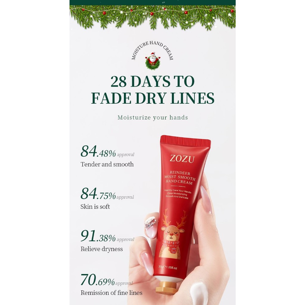 Kem dưỡng da tay, kem tay dưỡng ẩm, chống khô nứt với hương thơm sảng khoái, tinh tế Zozu phiên bản giáng sinh