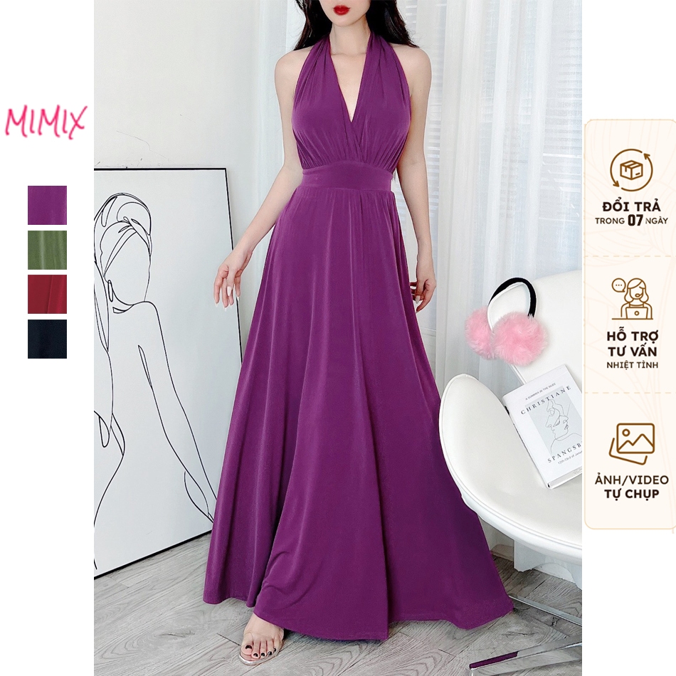 Đầm Maxi Yếm Trơn Xẻ Tà, Cut Out Lưng Sang Trọng 4 Màu Sang Trọng MIMIX DV1200