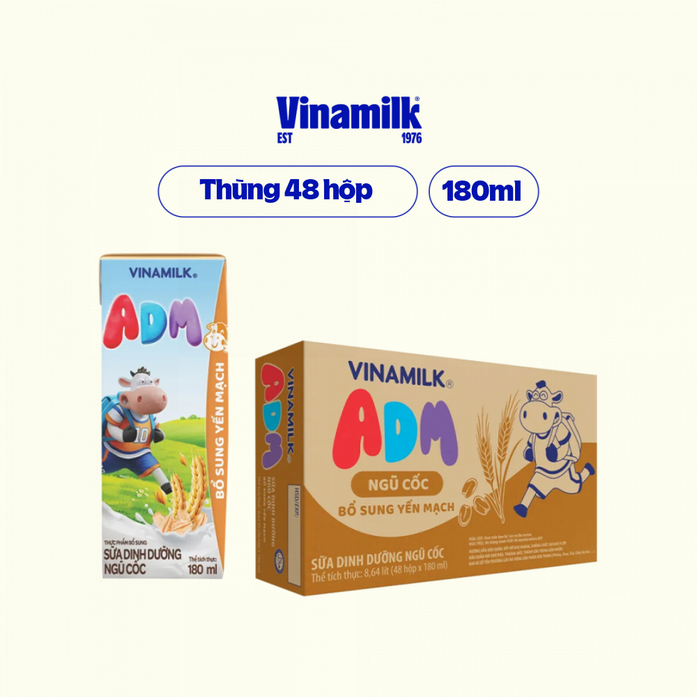 Sữa dinh dưỡng Vinamilk ADM Ngũ cốc Yến mạch - Thùng 48 hộp 180ml