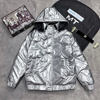 Áo khoác phao bạc nam nữ Dolce poly bóng dập vân chữ Wecome trần bông lót gió 3 lớp mũ phong cách cháy phố hot trend2023